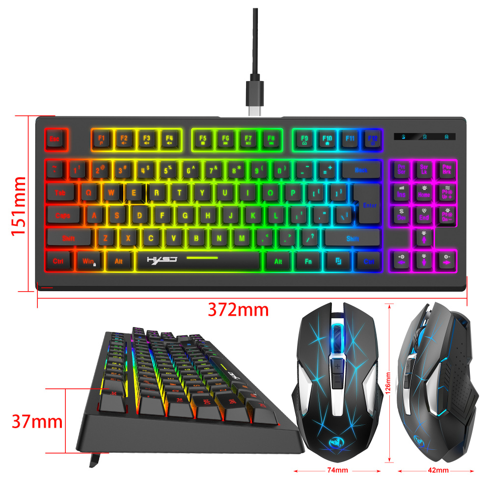 2.4G wireless RGB backlit gaming film keyboard and mouse set